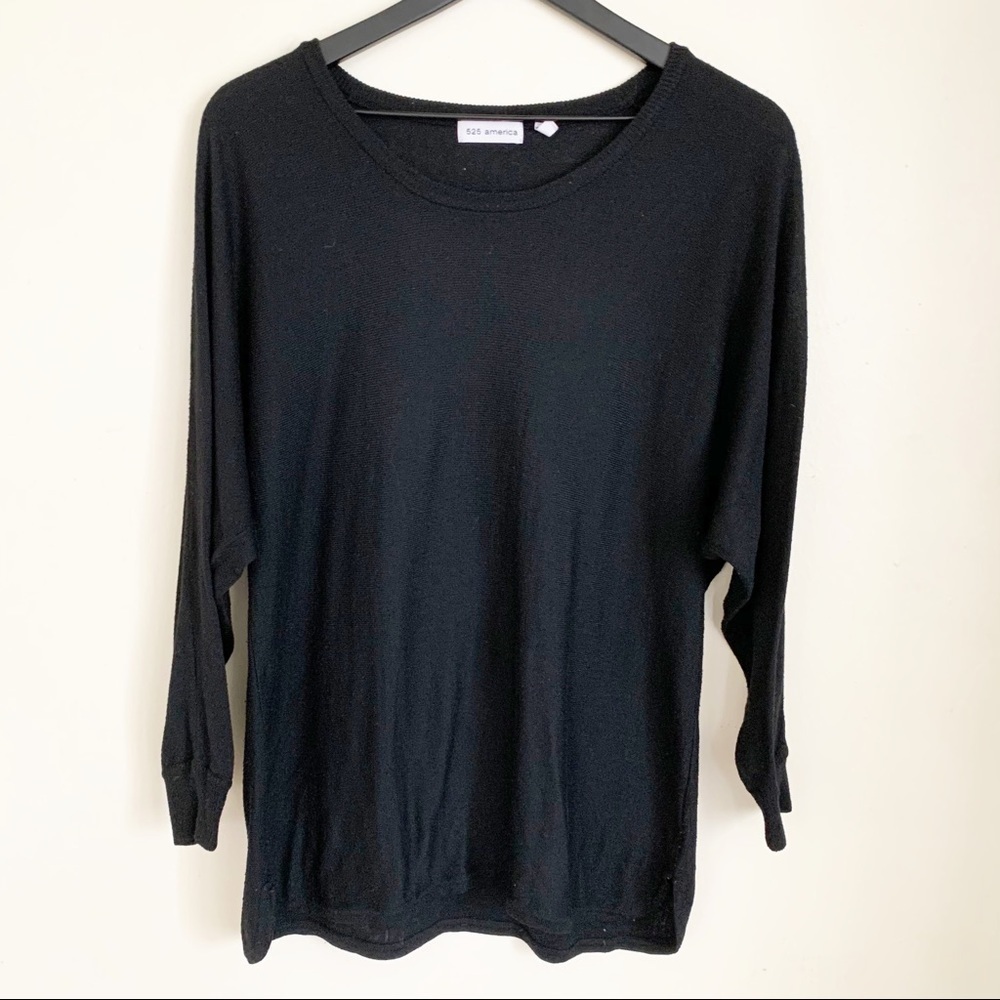 525 America Cashmere Blend Scoop Neck Sweater Black Large